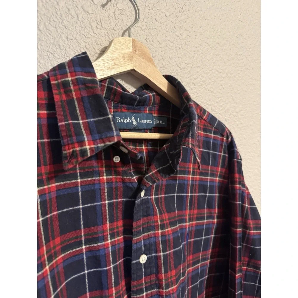 VINTAGE Ralph Lauren Plaid Shirt Mens XXL Custom Fit 90s Red Tartan Cotton Pony